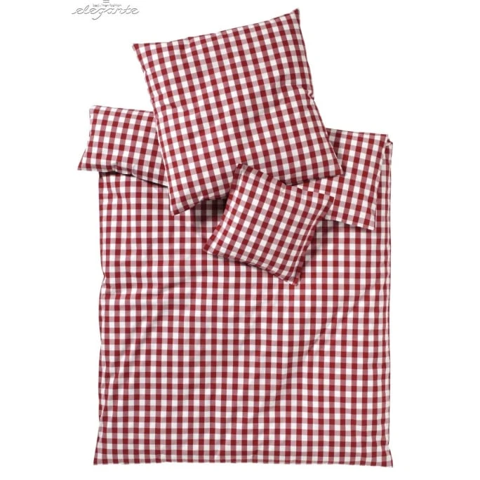 Elegante Quadro Perkal-Bettwäsche - 155x220 / 80x80 Cm - Rot 3 Elegante Quadro Perkal-Bettwäsche - 155x220 / 80x80 Cm - Rot