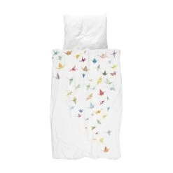 SNURK CRANE BIRDS Bettwäsche-Set - 135x200 / 80x80 Cm - Weiß Mit Motiv
