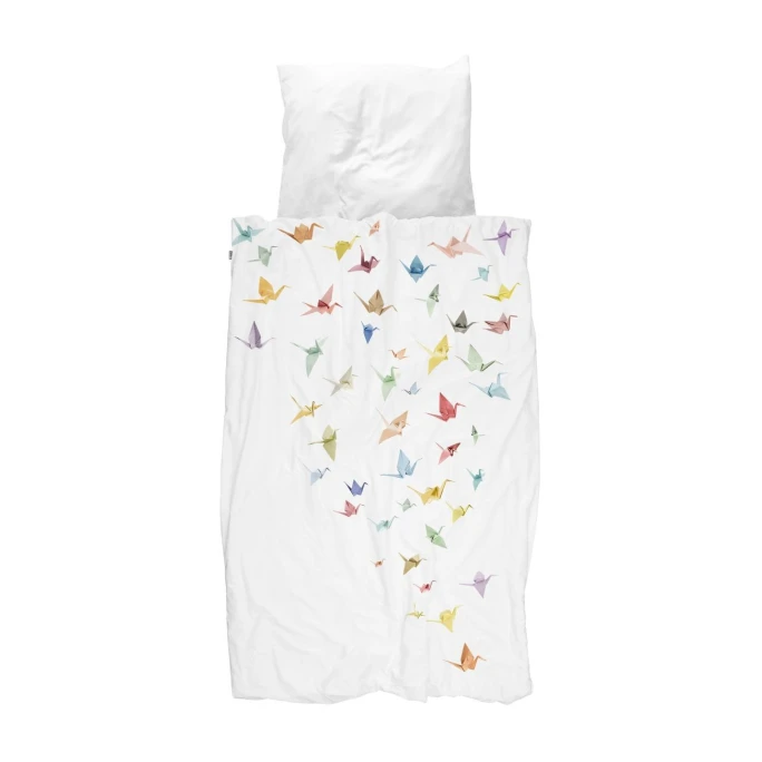 SNURK CRANE BIRDS Bettwäsche-Set - 135x200 / 80x80 Cm - Weiß Mit Motiv 3 SNURK CRANE BIRDS Bettwäsche-Set - 135x200 / 80x80 Cm - Weiß Mit Motiv