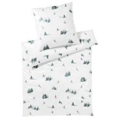 Elegante Abfahrt Mako-Satin Bettwäsche-Set - 200x220 / 2x80x80 Cm - Schneeweiß