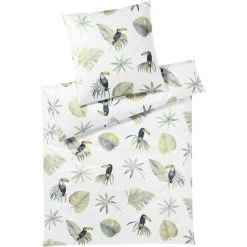 Elegante Tukan Bettwäsche-Set Aus Mako-Satin - 155x220 / 40x80 Cm - Weiß