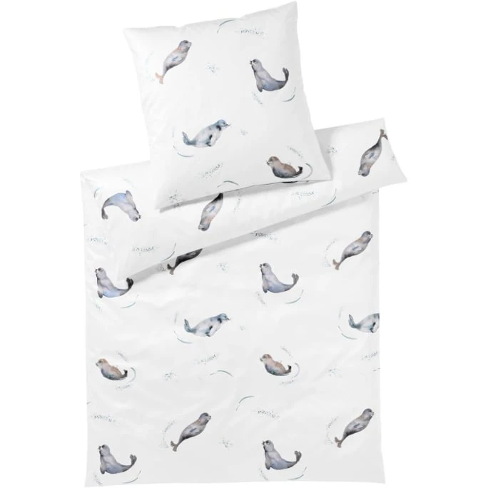 Elegante Seals Bettwäsche-Set Aus Mako-Satin - 135x200 / 80x80 Cm - Weiß 3 Elegante Seals Bettwäsche-Set Aus Mako-Satin - 135x200 / 80x80 Cm - Weiß