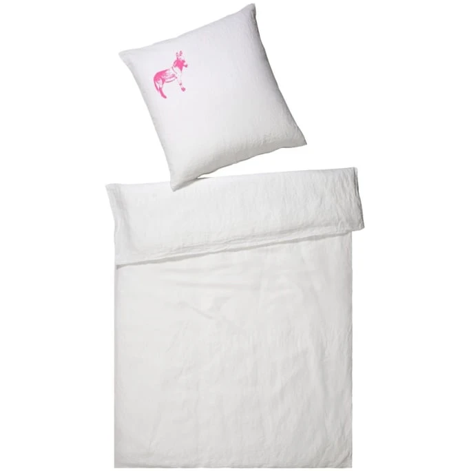 Elegante Esel Bettwäsche-Set Aus Halbleinen - 135x200 / 40x80 Cm - Weiß-pink 3 Elegante Esel Bettwäsche-Set Aus Halbleinen - 135x200 / 40x80 Cm - Weiß-pink