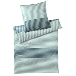 Elegante Seastripe Bettwäsche Aus Mako-Satin - 135x200 / 40x80 Cm - Aquagrün