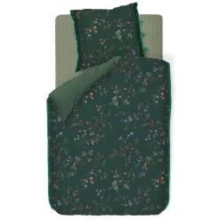 Pip Studio Kawai Flower Bettwäsche-Set Aus Baumwoll-Perkal - 155x220 / 80x80 Cm - Dunkelgrün