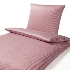 Elegante Hamburger Streifen Bettwäsche-Set Aus Satin - 155x200 / 80x80 Cm - Bordeaux