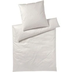 Elegante Hamburger Streifen Bettwäsche-Set Aus Mako-Satin - 135x200 / 40x80 Cm - Sand