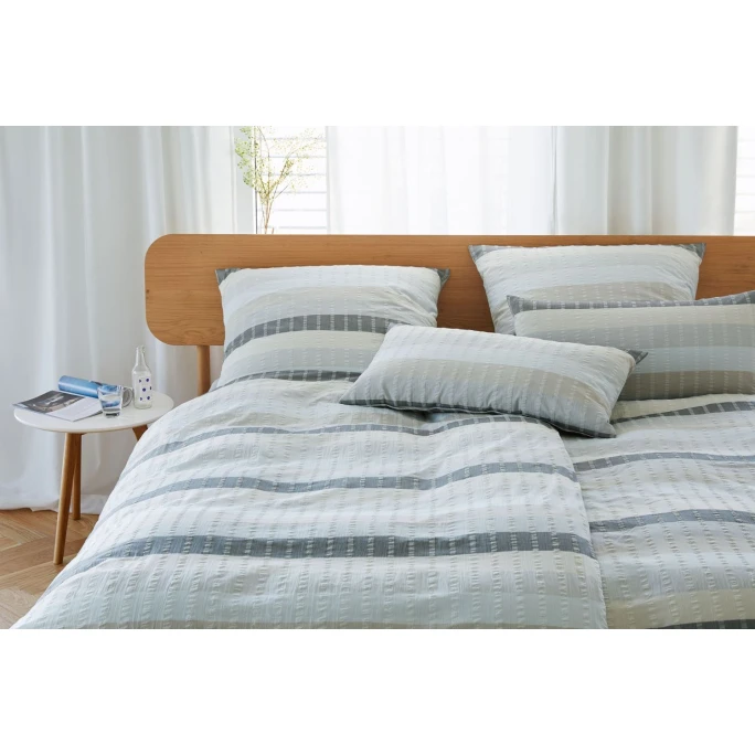Elegante Gotland Bettwäsche-Set Aus Web-Seersucker - 135x200 / 40x80 Cm - Grau-sand 4 Elegante Gotland Bettwäsche-Set Aus Web-Seersucker - 135x200 / 40x80 Cm - Grau-sand – Bild 2