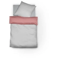 Fleuresse Porto Wendebettwäsche-Set Aus Buntgewebe - 135x200 / 80x80 Cm - Hellgrau-rot