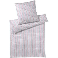 Elegante Rainbow Bettwäsche-Set Aus Mako-Batist - 135x200 / 40x80 Cm - Rosé-rot