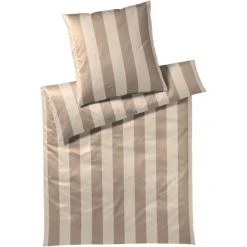 Elegante Natural Stripe Bettwäsche-Set Aus Mako-Satin - 135x200 / 40x80 Cm - Natur-caramel