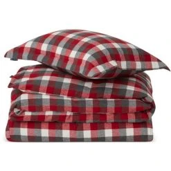 LEXINGTON Checked Cotton Flanell Bettwäsche-Set - 135x200 / 80x80 Cm - Red/dark Gray